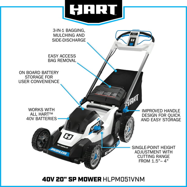 Restored Scratch and Dent HART 40-Volt Cordless 20-inch Brushless Self Propelled Mower Kit, (1) 6.0 Ah Lithium-Ion Battery, (1) Battery Charger (Refurbished)