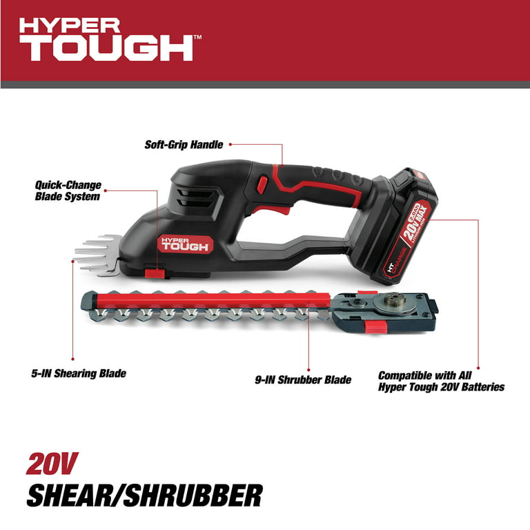 Restored Hyper Tough 20V 5" Shear/ 9" Shrubber, with Battery and Charger, HT13-401-003-02 (Refurbished)