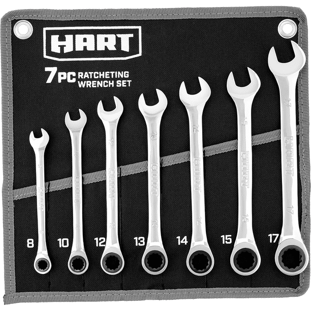 Restored Scratch and Dent HART 7-Piece MM Ratcheting Wrench Set with Tool Pouch, Chrome Vanadium (Refurbished)