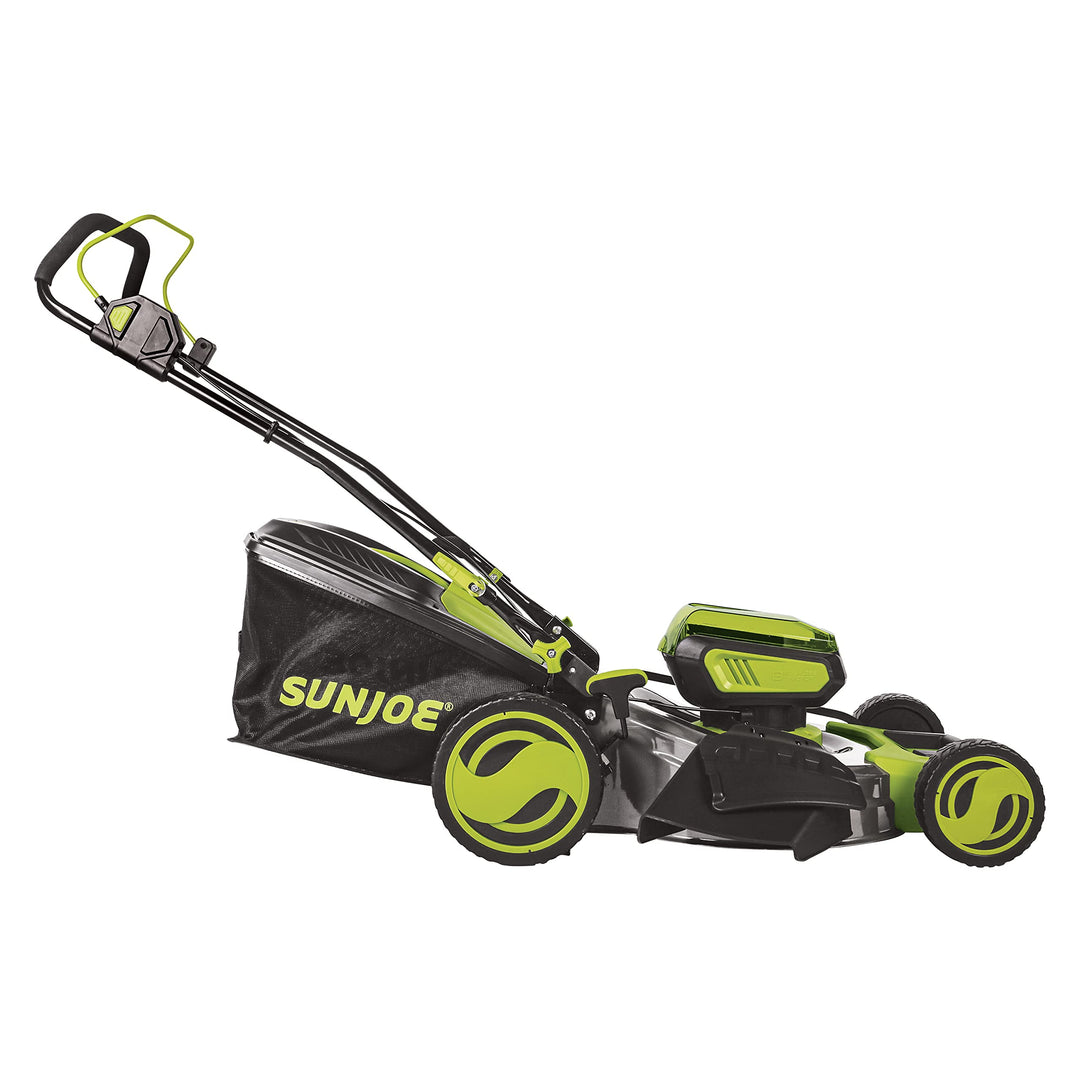 Restored Sun Joe 24V-X2-21LM 48-Volt 21-Inch 1100-Watt Max Brushless Cordless Lawn Mower, 7-Position Mowing Height Adjustment w/Rear Collection Bag [Remanufactured]
