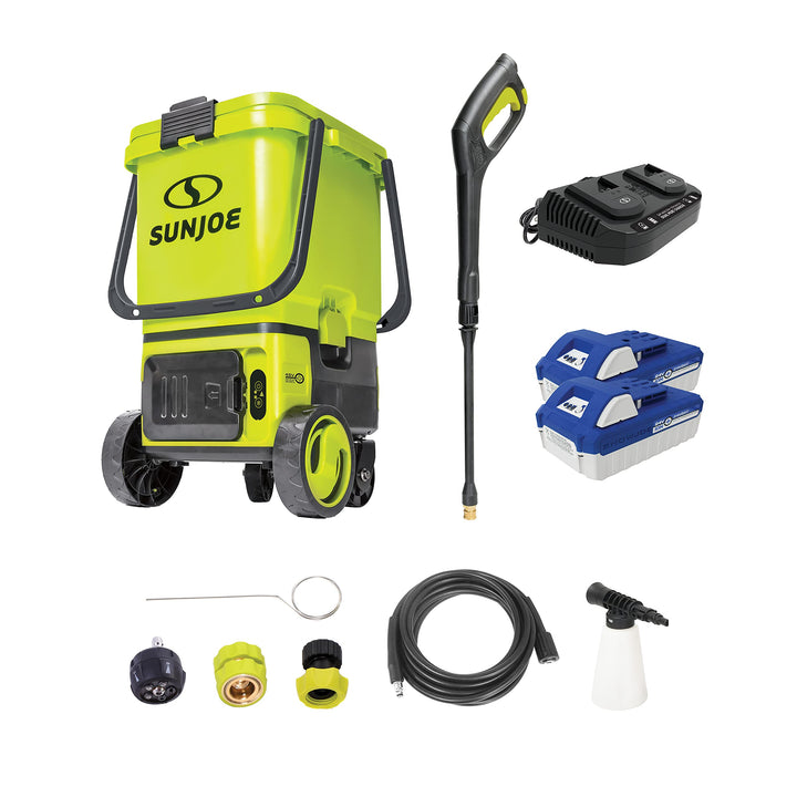 Sun Joe 24V-X2-PW1200 1196 Max PSI 1 GPM 48-Volt iON+ Cordless Portable Pressure Washer Kit w/ 2 x 4.0-Ah Batteries and Charger [Remanufactured]