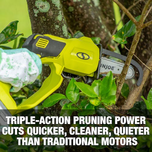 Restored Sun Joe 24V-HCS-LTE-P1 24-Volt* IONMAX Cordless Handheld Chainsaw | 5-inch Pruning Saw Kit | W/ 2.0-Ah Battery + Charger (Refurbished)