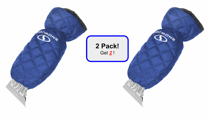 2 Pack | Snow Joe SJEG02M | Polar Fleece Lined Mitt With Built-In Ice Scraper | Waterproof | Heavy-Duty Ice Scraper
