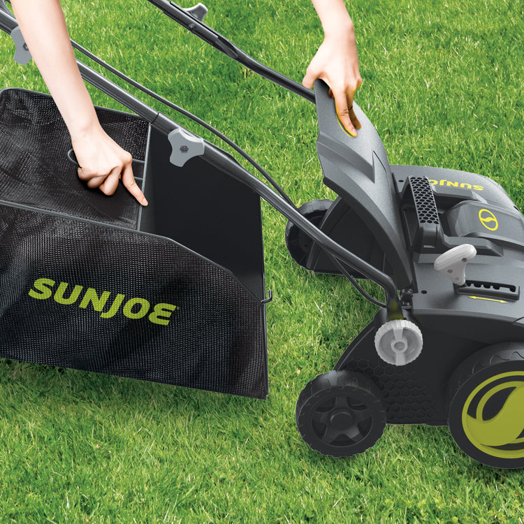 Restored Sun Joe AJ808E Electric Lawn Dethatcher + Scarifier | In-Store Exclusive | W/ Collection Bag | 15-inch | 15-Amp (Refurbished)
