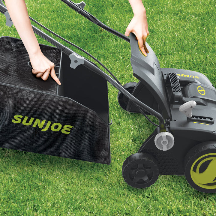 Restored Sun Joe AJ808E Electric Lawn Dethatcher + Scarifier | In-Store Exclusive | W/ Collection Bag | 15-inch | 15-Amp (Refurbished)