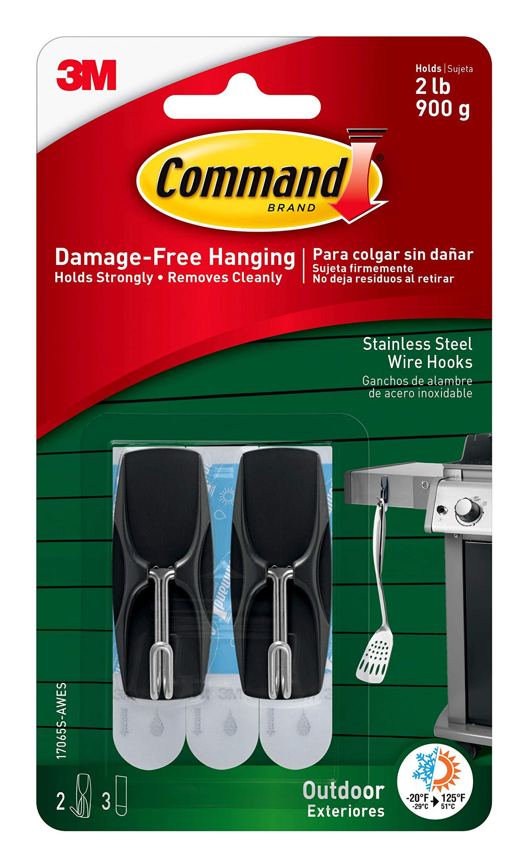 3 Pack | Command 17065S-AWES Outdoor Medium Stainless Steel Toggle Hooks | 2 lb. Capacity | Water-Resistant Adhesive | 2-Hooks | 3-Strips