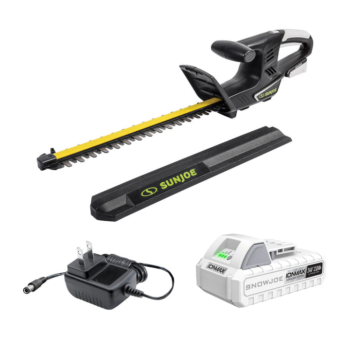 Restored Sun Joe 24V-HT16-LTE | IONMAX Cordless Hedge Trimmer Kit | 16-inch | W/ 2.0-Ah Battery + Charger (Refurbished)