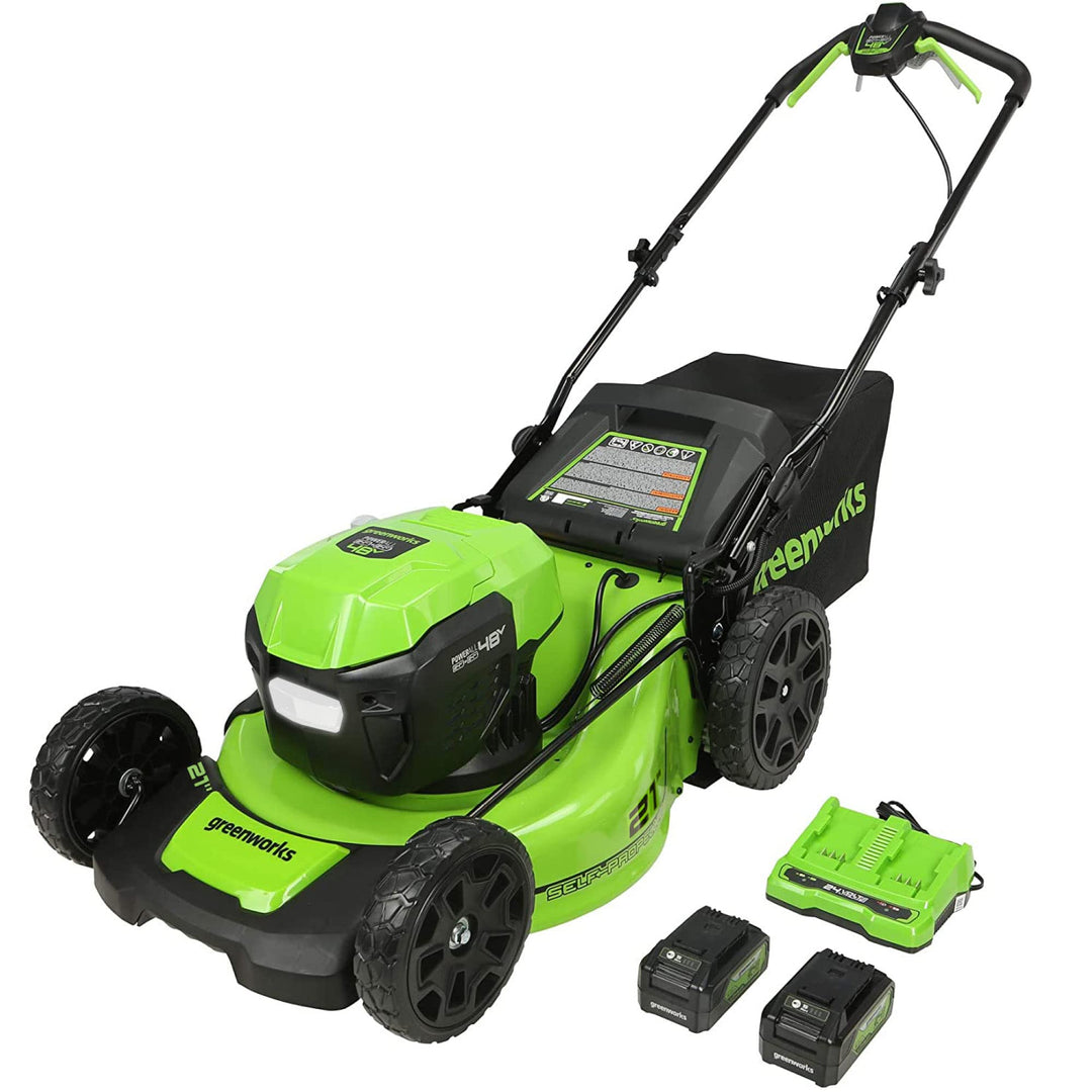 Restored Greenworks LME471 | 48V 21" Brushless Cordless Self-Propelled Lawn Mower | LED Headlight | (2) 5.0Ah Batteries & Dual Port Rapid Charger Included (Refurbished)