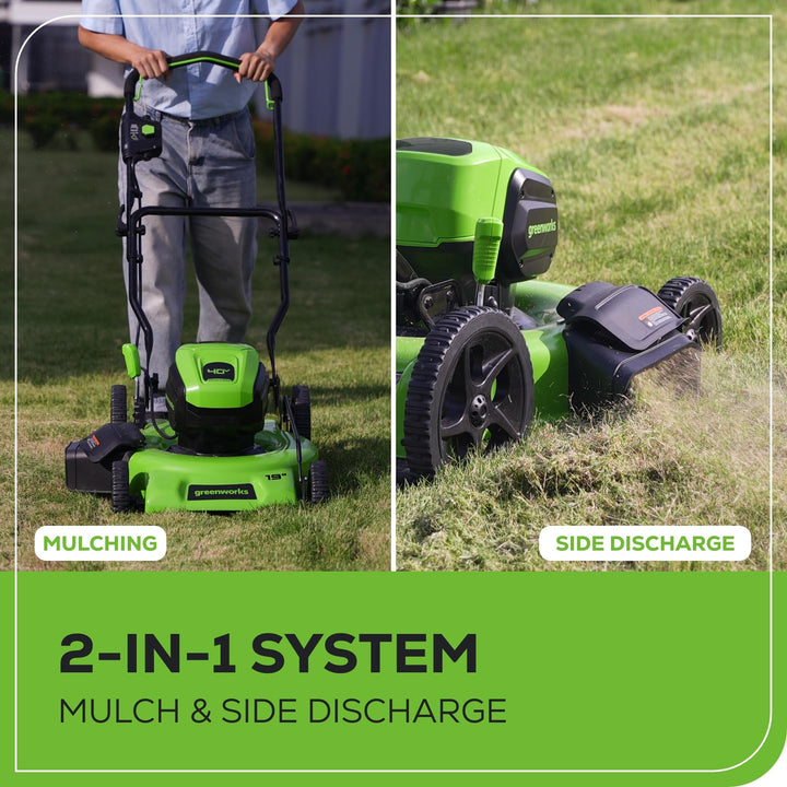 Restored Greenworks LMF465 | 40V 19" Brushless Lawn Mower (High Wheel) | 5.0Ah Battery (Refurbished)