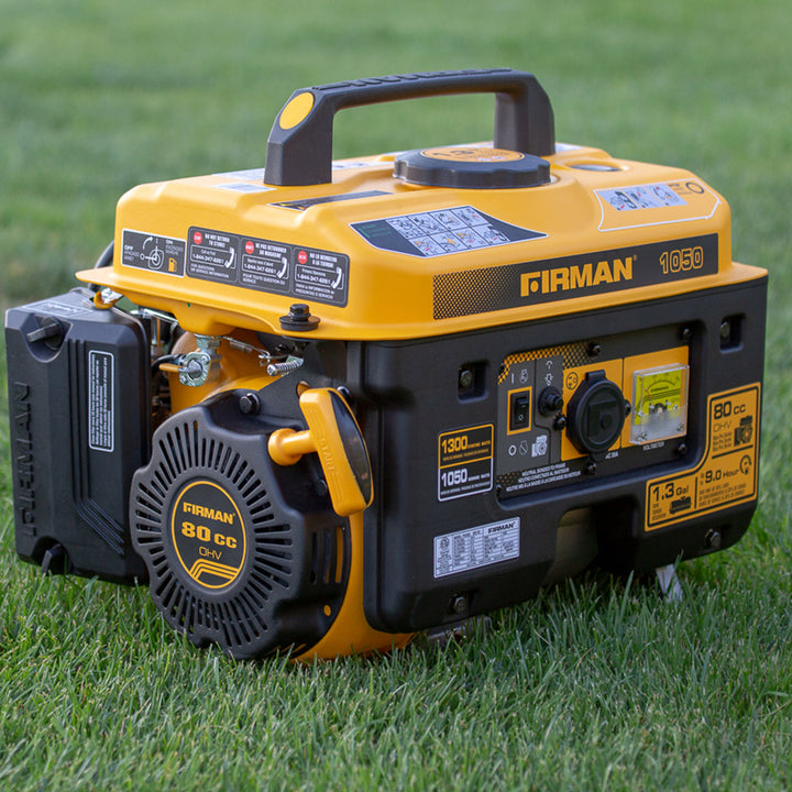 Restored Firman P01001 Gas Portable Generator | 1300/1050 Watt | 80cc Engine | Recoil Start |  9–10 Hour Run Time | Generator Only (Refurbished)