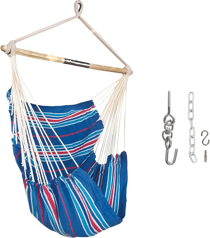 Bliss Hammocks WM-412F_2 | Hammock Chair with Collapsible Push-Pin Spreader Bar | Polyester | Multi Color Patriotic Stripe