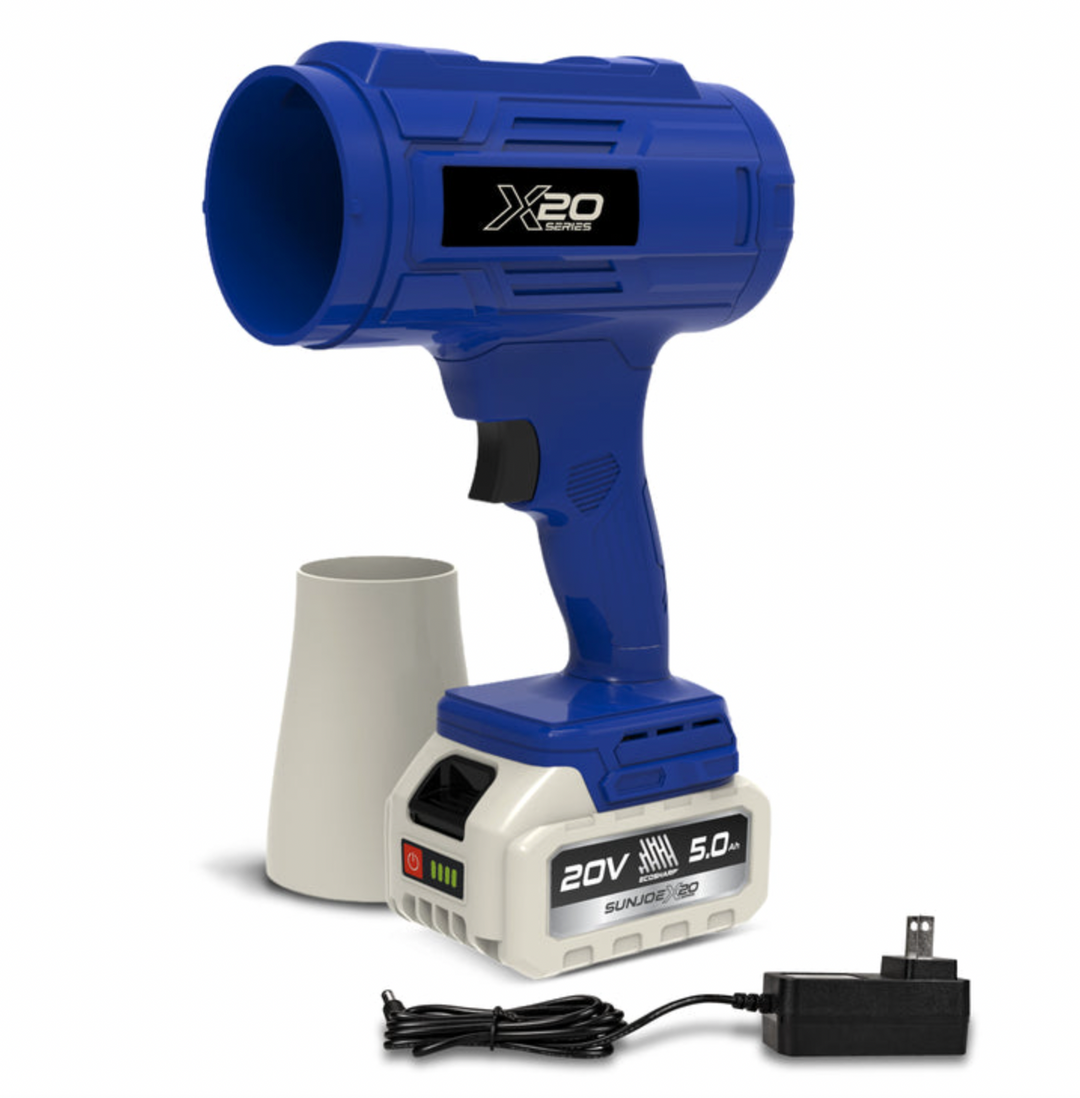 Sun Joe GO-SRMJET-5A-BLU | 20V Cordless X20 StormJet Handheld Turbo Blower | 40 CFM | 5.0-Ah Battery + Charger (Blue) (Open Box) | In-Store Exclusive