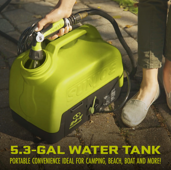 Sun Joe WA24C-LTE | 24-Volt* | IONMAX Cordless Go-Anywhere Portable Sink/Shower Spray Washer Kit | 5 Gal | 116 PSI Max* | 1.5 GPM Max* | W/ 2.0Ah Battery + Charger (Refurbished) | In-Store Exclusive