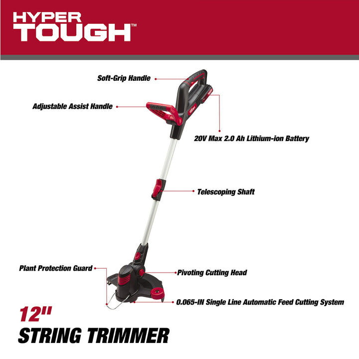 Restored Scratch and Dent Hyper Tough Cordless String Trimmer | 20V Max | 12-Inch | HT21-401-003-02 (Refurbished)