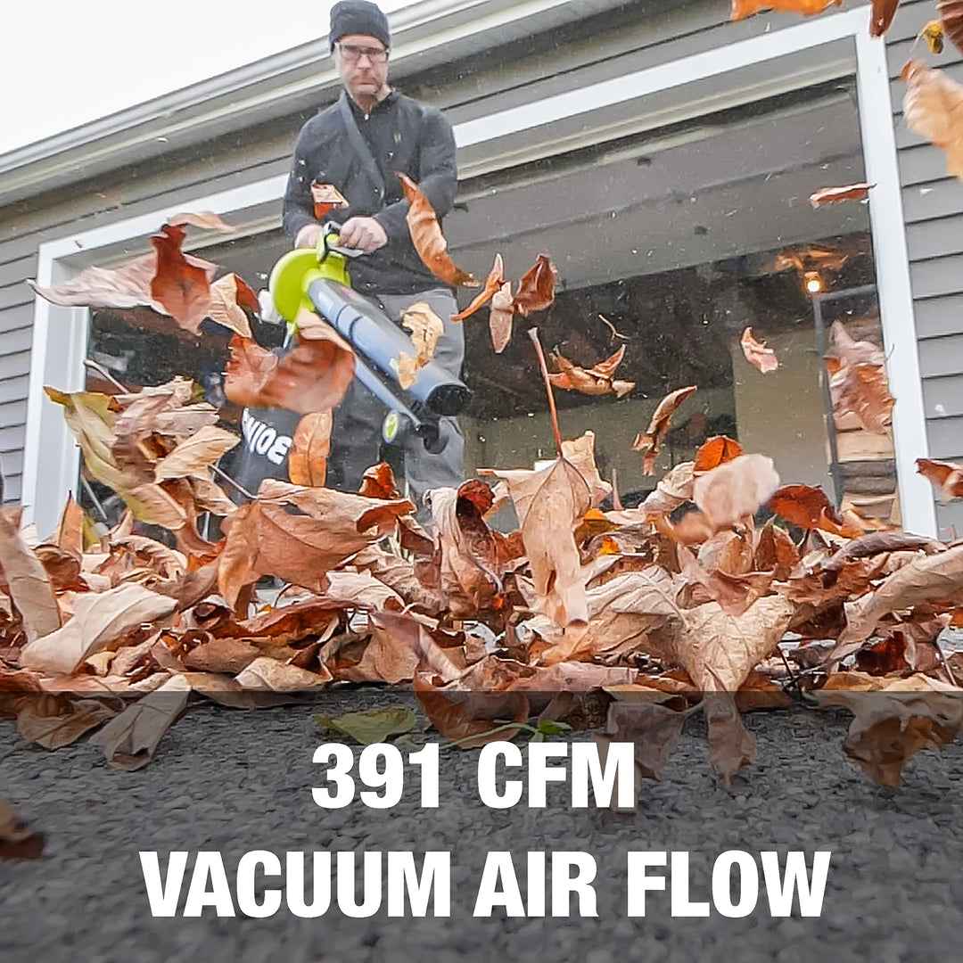 Restored Sun Joe 24V-X2-BVM190 | Cordless Leaf Blower Vacuum Mulcher Kit | 48-Volt iON+ | 190-MPH | 340-CFM | W/ 2 x 4.0-Ah Batteries + Charger (Refurbished)