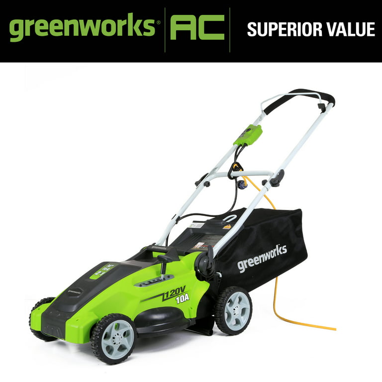 Restored Scratch and Dent Greenworks 10 Amp 16-inch Corded Electric Walk-Behind Push Lawn Mower, 25142 (Refurbished)