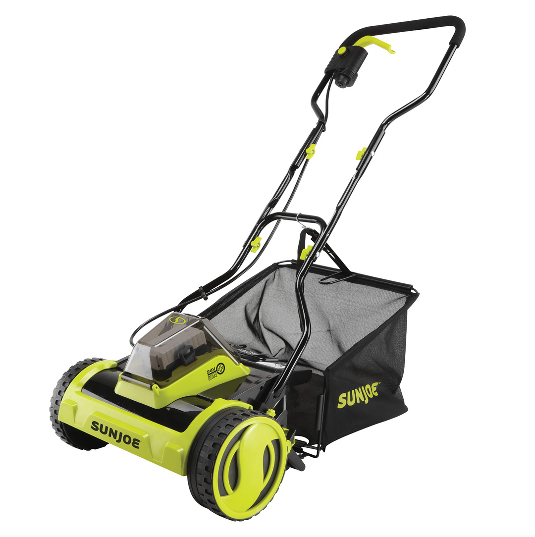 Restored Sun Joe 24V-CRLM15 | In-Store Exclusive | 15in 24V iON+ Cordless Push Reel Mower Kit | W/ Battery + Charger (Refurbished)