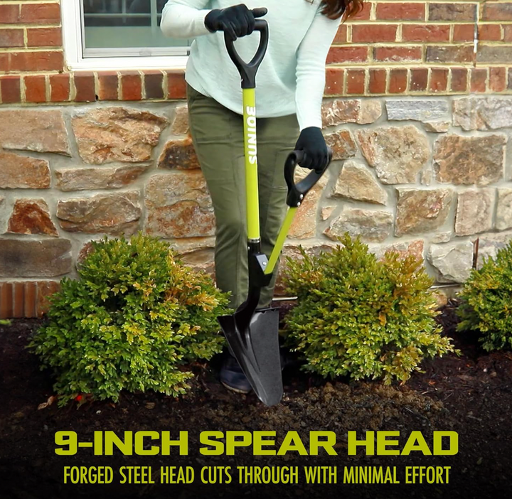 Restored Sun Joe SJ-SHLV07 | Shovelution Strain-Reducing Garden Shovel | Spear Head Digging | 9-Inch Steel (Refurbished)