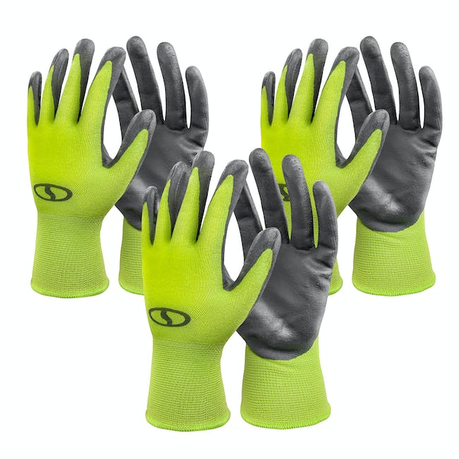 Restored Sun Joe GGNP-S3 Nitrile-Palm Reusable/Washable Gloves for Gardening, DIY Work, Cleaning, and More | One Size Fits Most | 3-Pack (Green) (Refurbished)