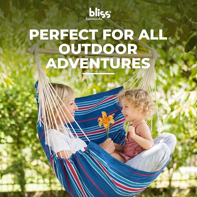 Bliss Hammocks WM-412F_2 | Hammock Chair with Collapsible Push-Pin Spreader Bar | Polyester | Multi Color Patriotic Stripe