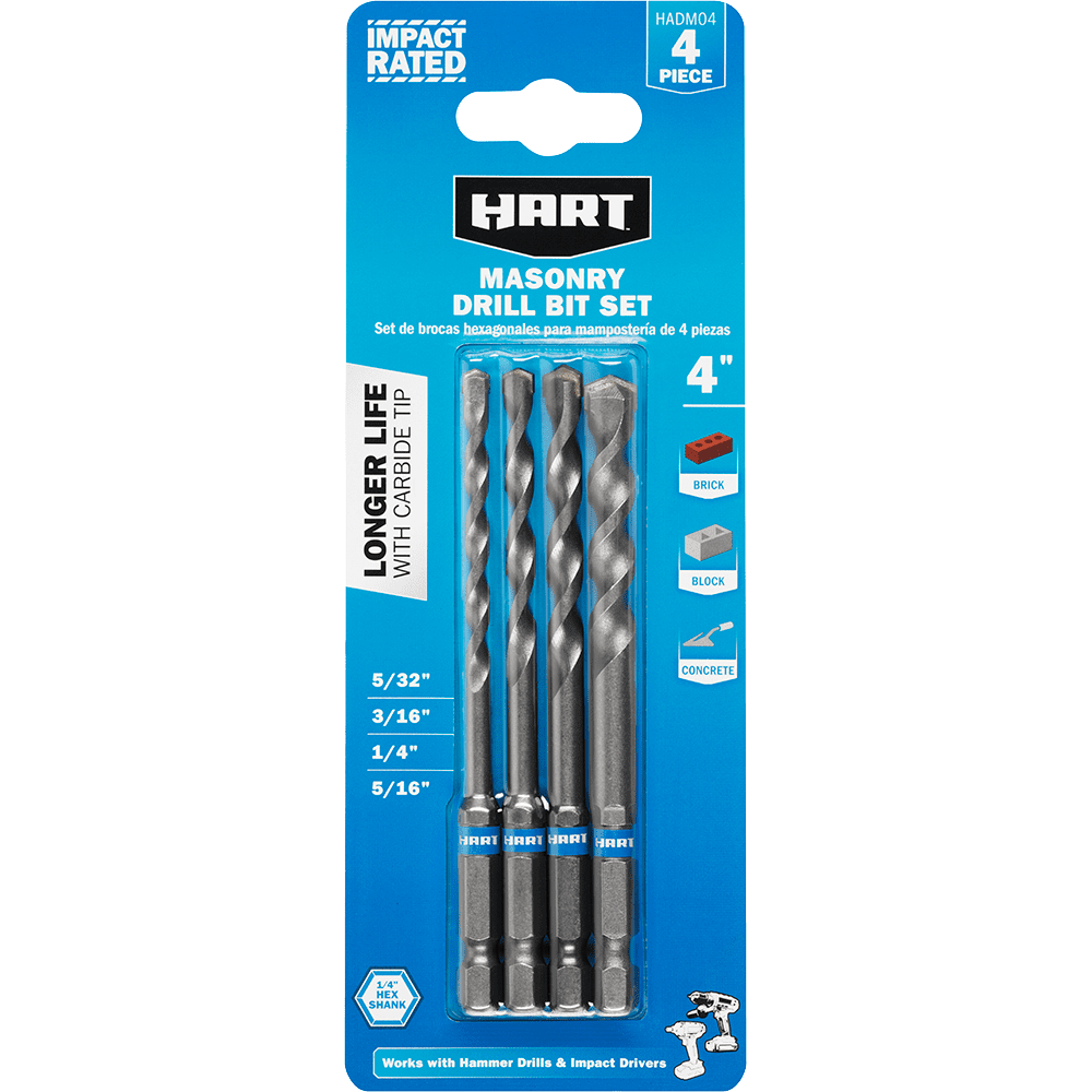 Restored Scratch and Dent HART 4-Piece Hex Shank Masonry Drill Bit Set (Refurbished)