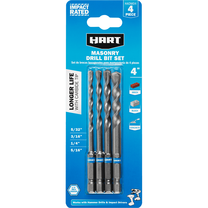 Restored Scratch and Dent HART 4-Piece Hex Shank Masonry Drill Bit Set (Refurbished)