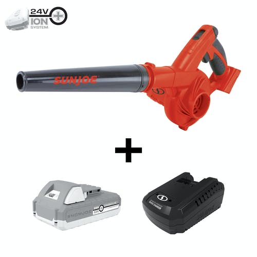 Restored Sun Joe 24V-WSB-LTE | Cordless Workshop Blower/Vacuum Kit | 24-Volt iON+ | 185 MPH | 105 CFM | w/ 2.0-Ah Battery & Charger (Refurbished)