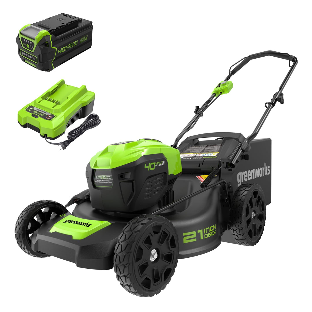 Restored Greenworks LMF413 | 40V 21" Brushless Push Lawn Mower | w/ 5.0Ah Battery & Charger | Some Cosmetic Wear (Refurbished)