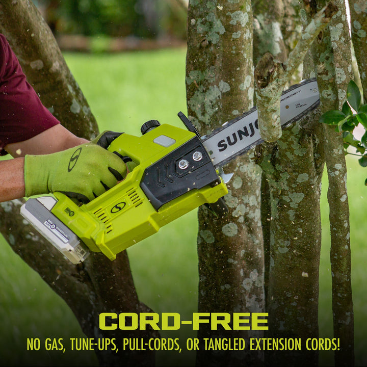 Sun Joe 24V-10CS-GRN | 24V Cordless Self-Oiling Chain Saw Kit | 10in | Tool-Less Bar/Chain Tension |  4.0-Ah Battery + Charger (Refurbished) | In-Store Exclusive