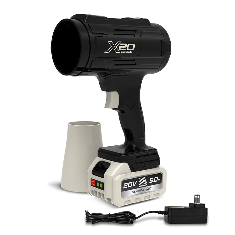 Restored Sun Joe GO-SRMJET-5A-BLK | 20V Cordless X20 StormJet Handheld Turbo Blower | 40 CFM | 5.0Ah Battery + Charger (Black) (Refurbished)