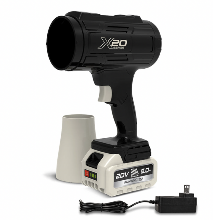 Sun Joe GO-SRMJET-5A-BLK | 20V Cordless X20 StormJet Handheld Turbo Blower | 40 CFM | 5.0Ah Battery + Charger (Black) (Open Box) | In-Store Exclusive