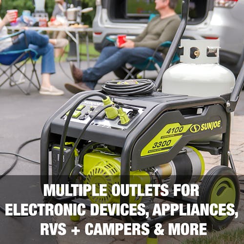 Restored Sun Joe SJG4100LP-BDL Portable Propane Generator W/ Extension Cord | 4100 Starting Watt | 3300 Running Watt | W/ 2.0-Ah Battery + Charger (Refurbished)