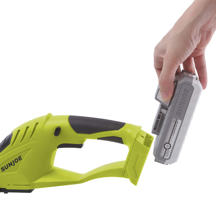 Restored Sun Joe 24V-SSEG-LTE | 24-Volt Cordless Handheld Shrubber + Trimmer Kit (w/ 2.0 Ah Battery + Quick Charger), 12 x 4 x 4 inches (Refurbished)