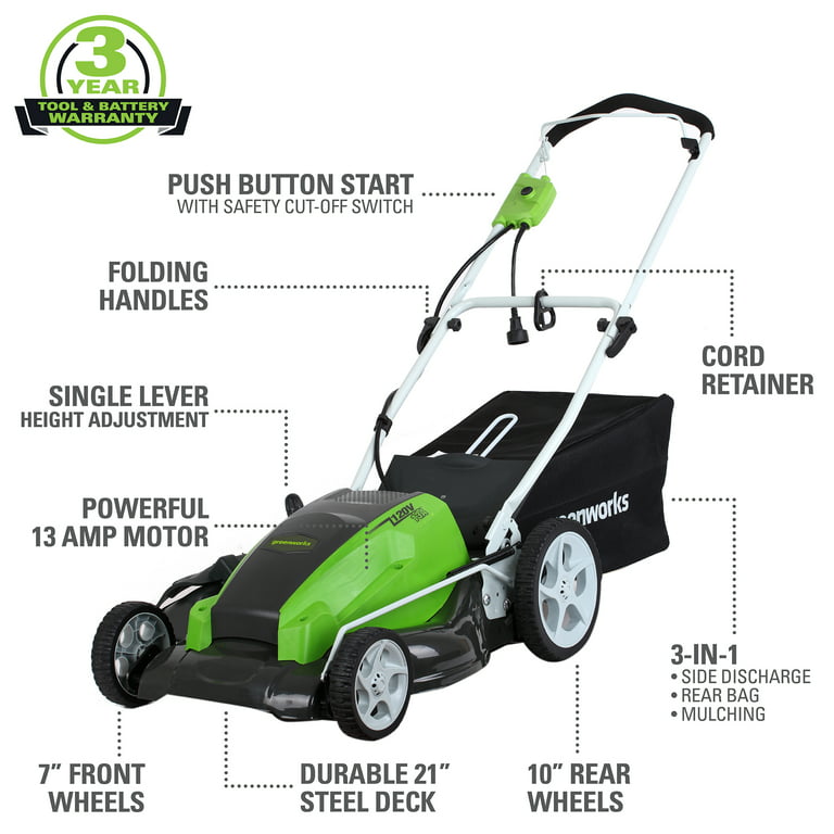 Restored Greenworks 25112 | Corded Electric Push Mower | 21-inch | 13 Amp | Some Cosmetic Wear (Refurbished)