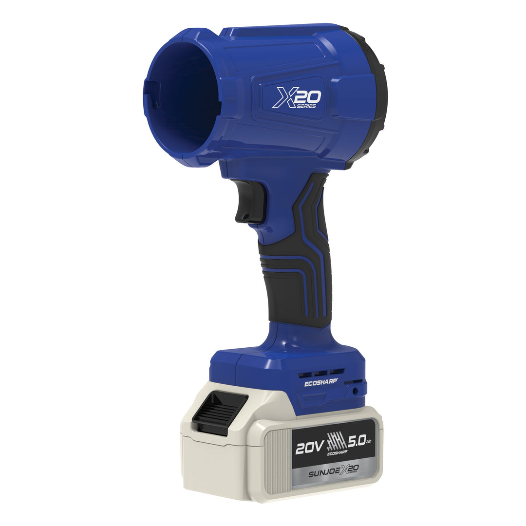 Sun Joe 20-Volt Cordless X20 Handheld Turbo Blower | 2 Nozzles | 5.0-Ah Battery + Charger | Blue (Refurbished) | In-Store Exclusive