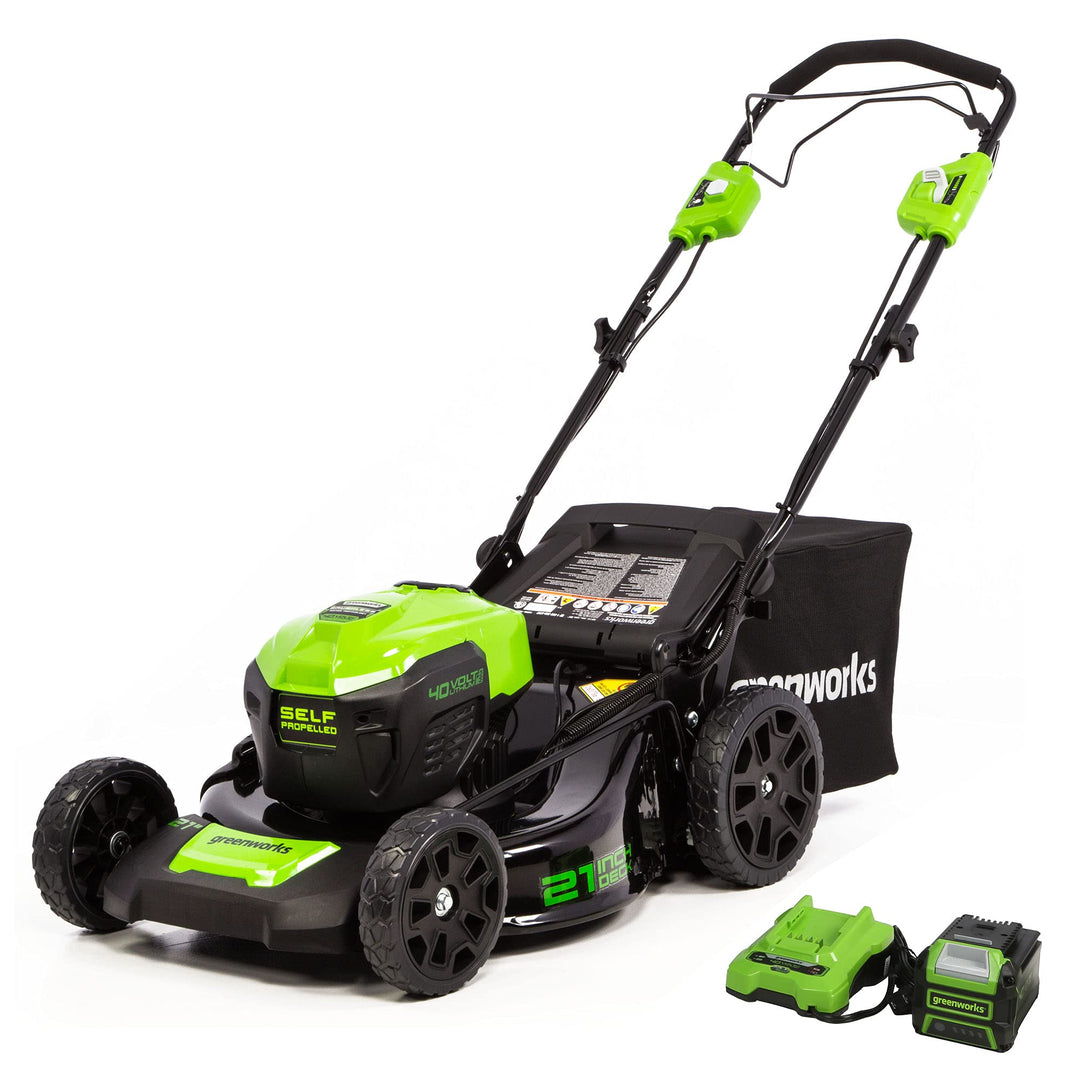 Restored Scratch and Dent Greenworks LMF414 | Brushless Cordless Self-Propelled Lawn Mower | 40V | 21" | 5.0Ah Battery &Charger Included (Refurbished)