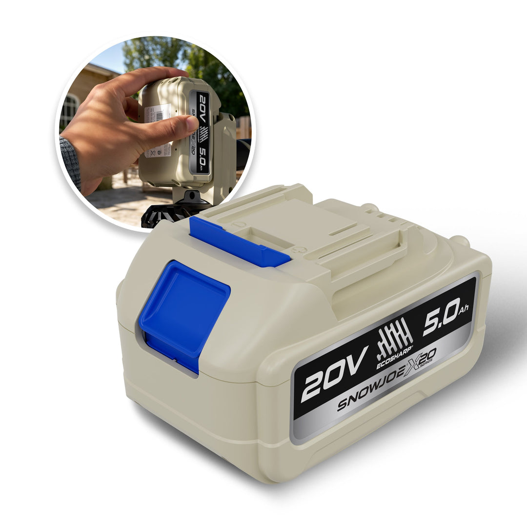 Restored Sun Joe 20V-BATT-5A | X20-Series 20-Volt 5000-mAh Lithium-ION Battery | For Use with Universal ECOSHARP Devices | w/LED Indicator (Refurbished)