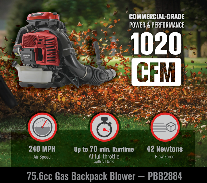 PRORUN PBB2884 75.6-cc 240-MPH Gas Backpack Leaf Blower | 2-cycle | 1020-CFM | In-Store Exclusive