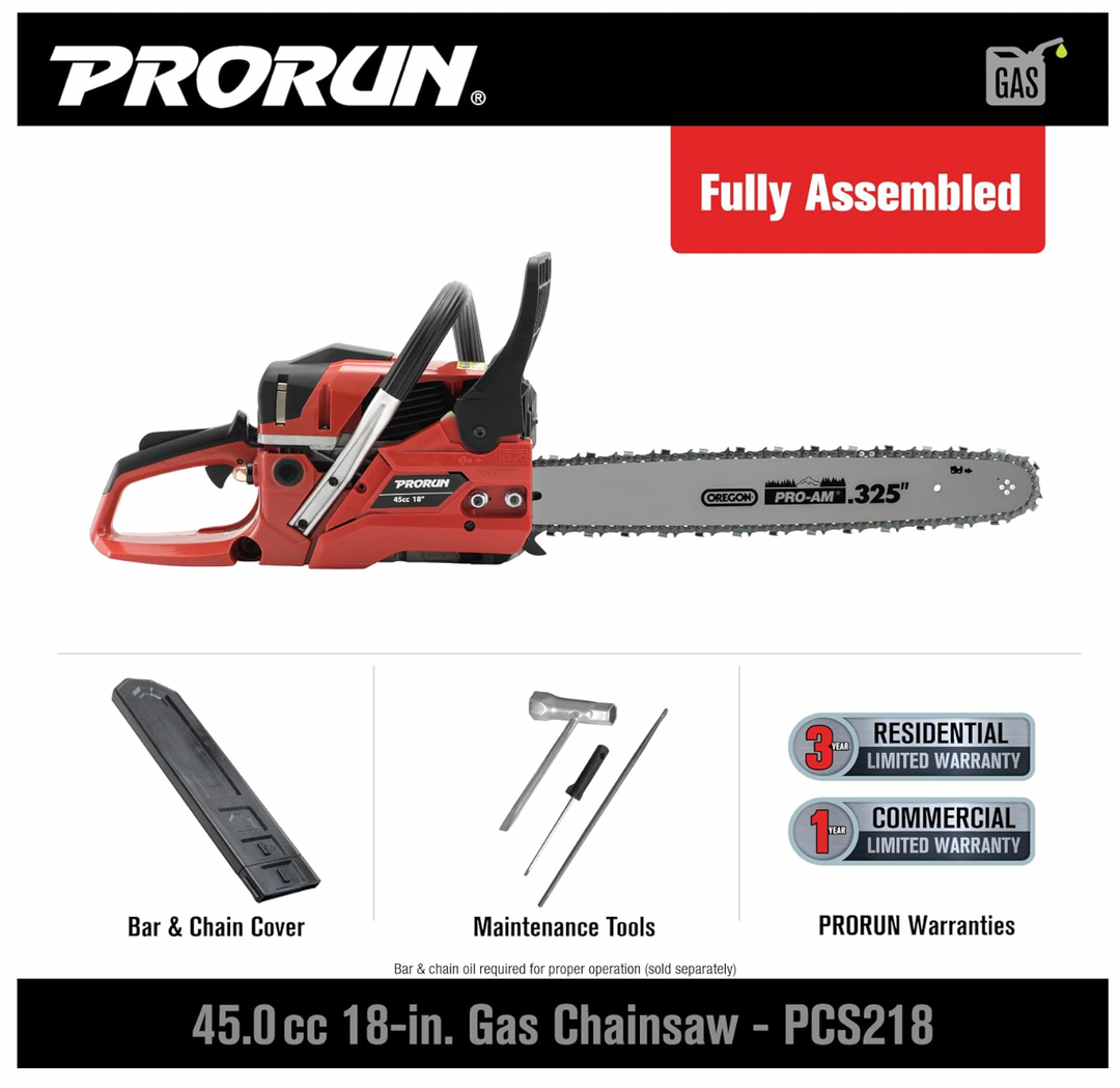 PRORUN PCS218 | 45.0cc 18″ Gas Chainsaw | 2-Cycle | In-Store Exclusive