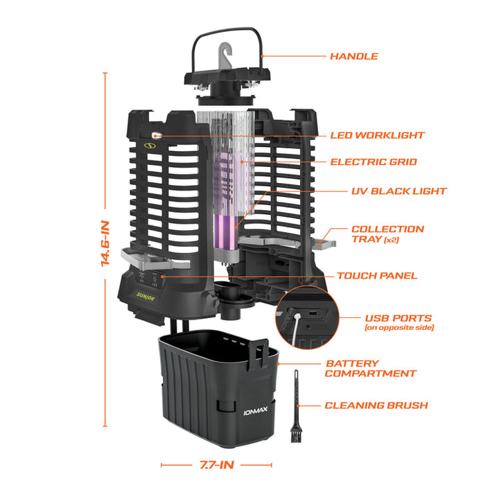 Restored Sun Joe 24V-BZ100-LTE | 24V Cordless Indoor/Outdoor Bug Zapper Kit | 1-Acre Coverage | W/ 2.0-Ah Battery + Charger (Open Box)