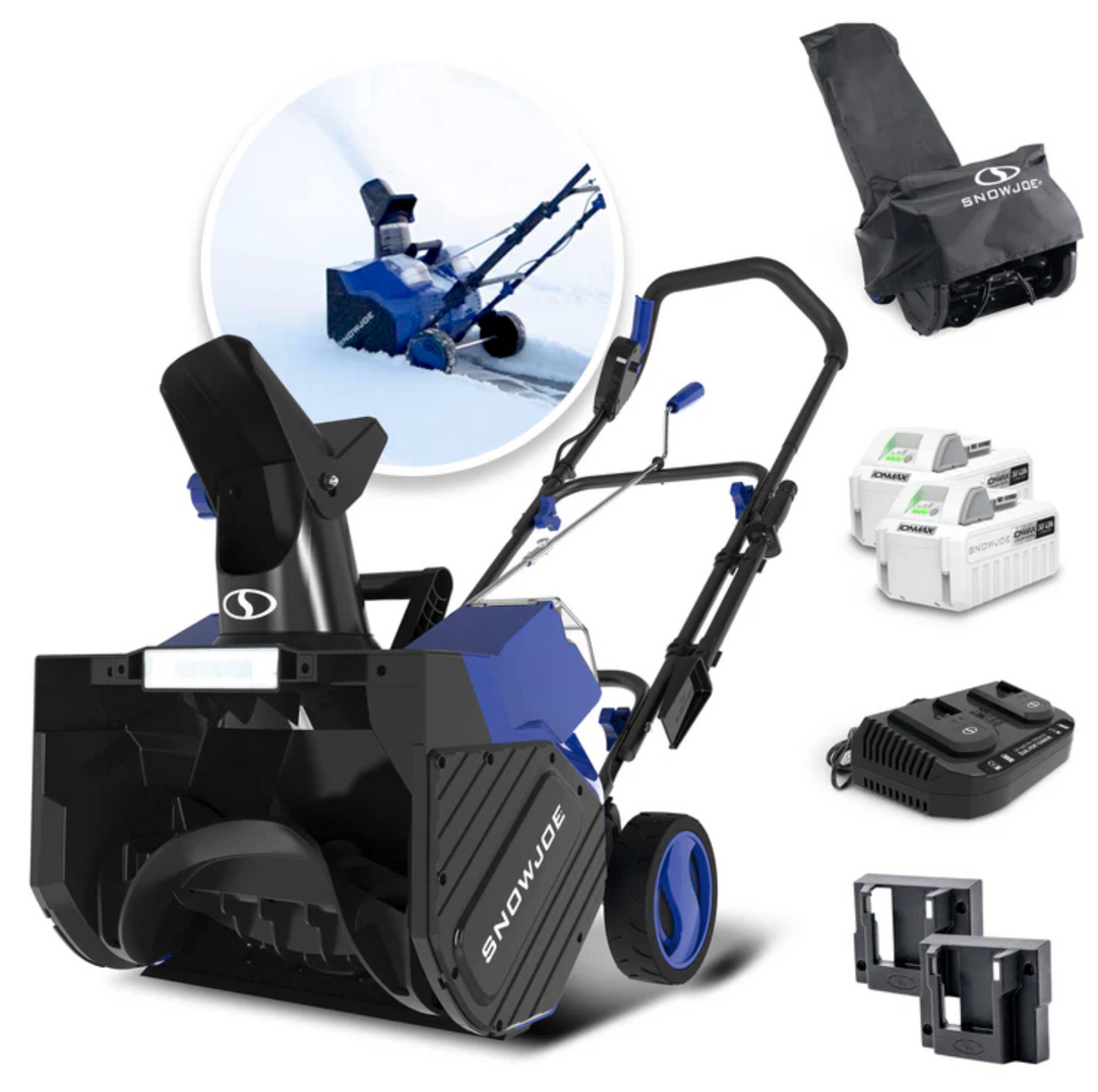 Restored Snow Joe 24V-X2-SB18-MAX | 48V Snow Blower Bundle | W/ 2 x 4.0-Ah Batteries, Dual Port Charger, Cover, & 2 x Battery Holders (Refurbished)