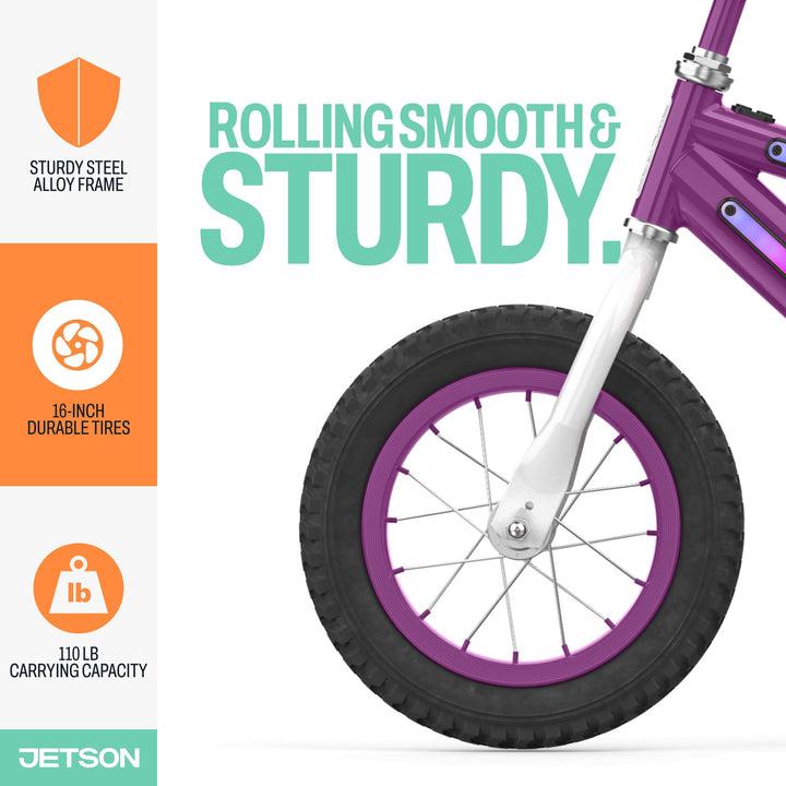 Jetson Light Rider Kids’ Light-up Unisex Bike | 3 Light Modes | Adjustable | 12" Rubber Tires | Training Wheels | Purple | JLRG12-PUR | In-Store Exclusive