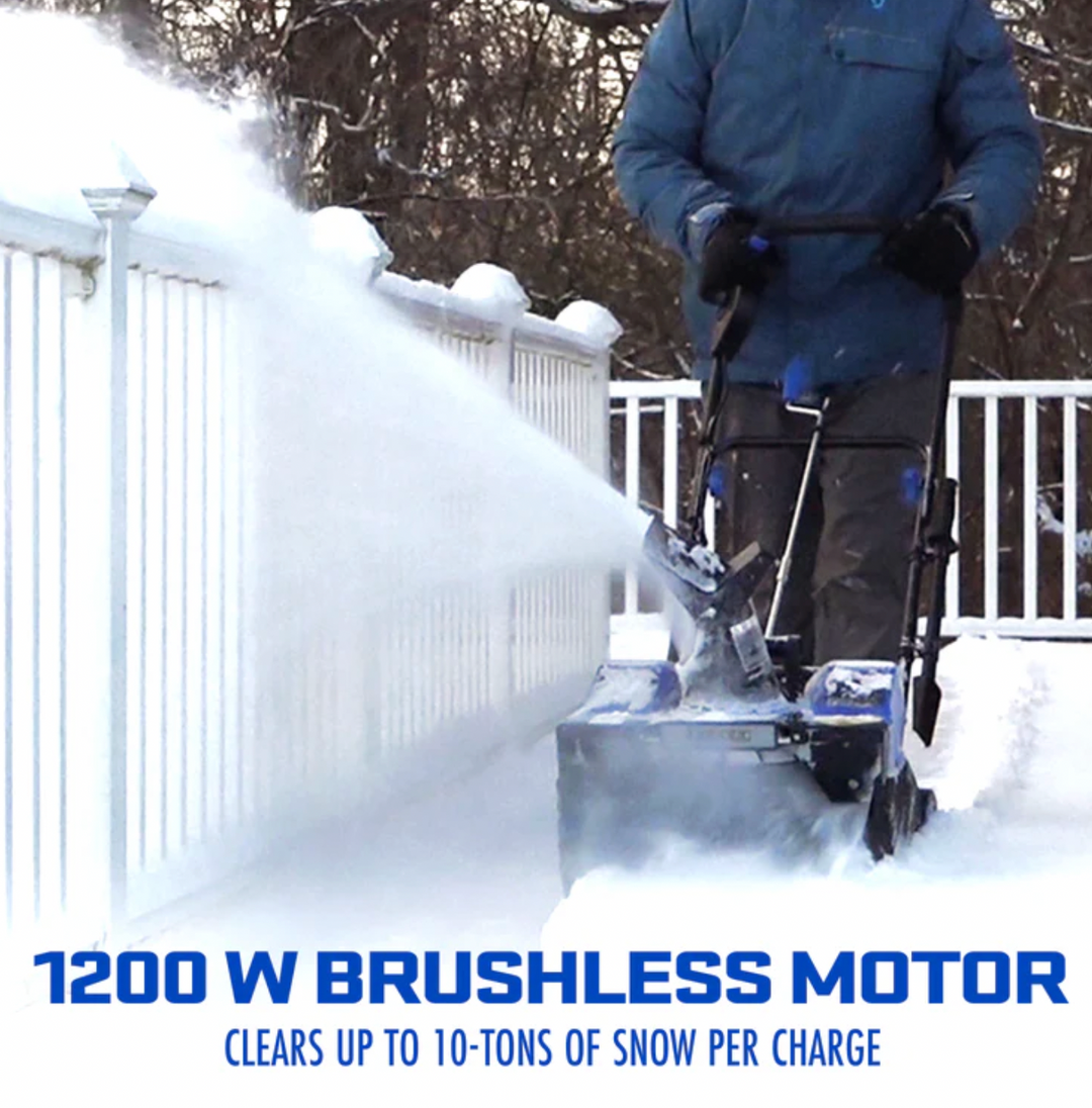 Restored Snow Joe 24V-X2-SB18-MAX | 48V Snow Blower Bundle | W/ 2 x 4.0-Ah Batteries, Dual Port Charger, Cover, & 2 x Battery Holders (Refurbished)