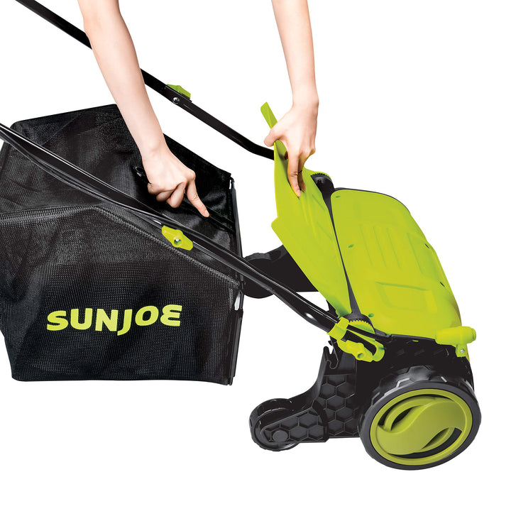 Restored Sun Joe AJ805E Electric Dethatcher and Scarifier | 15-Inch | 13-Amp | 5-Position Height Adjustment | Removable 13.2-Gal Collection Bag (Remanufactured)