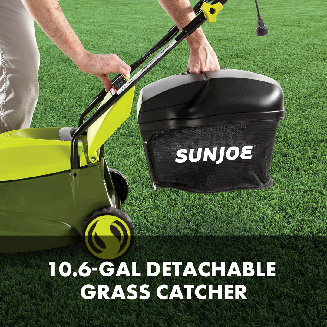 Restored Sun Joe MJ401E | Electric Lawn Mower With Grass Bag | 14-Inch | 12 Amp (Refurbished)
