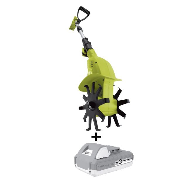 Sun Joe 24V-TLR-LTE | 24V Cordless Garden Tiller + Cultivator Kit | W/ 2.0-Ah Battery and Charger (Refurbished) | IN-STORE EXCLUSIVE