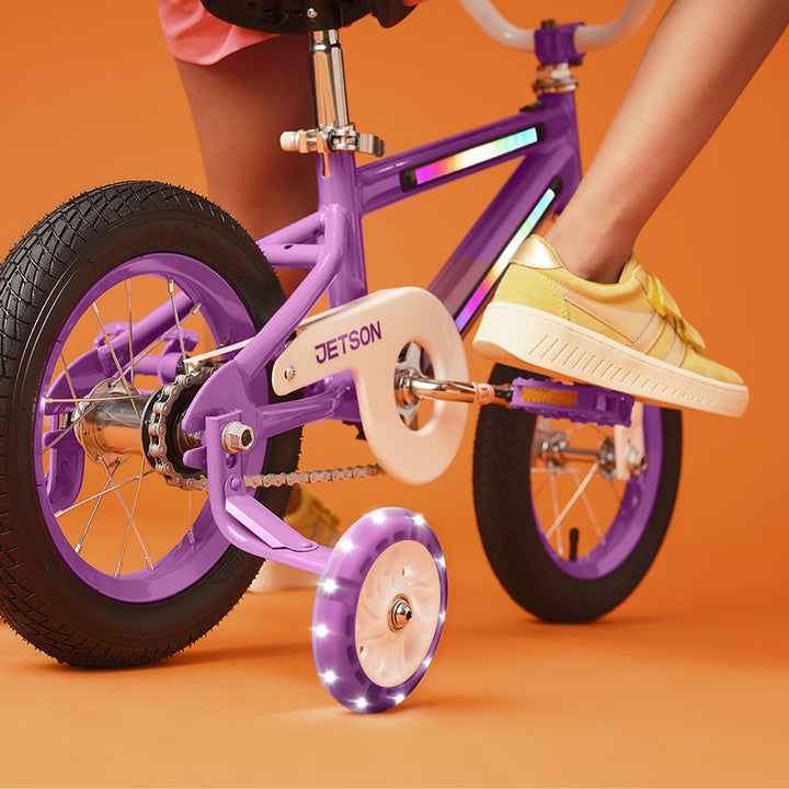 Jetson Light Rider Kids’ Light-up Unisex Bike | 3 Light Modes | Adjustable | 12" Rubber Tires | Training Wheels | Purple | JLRG12-PUR | In-Store Exclusive