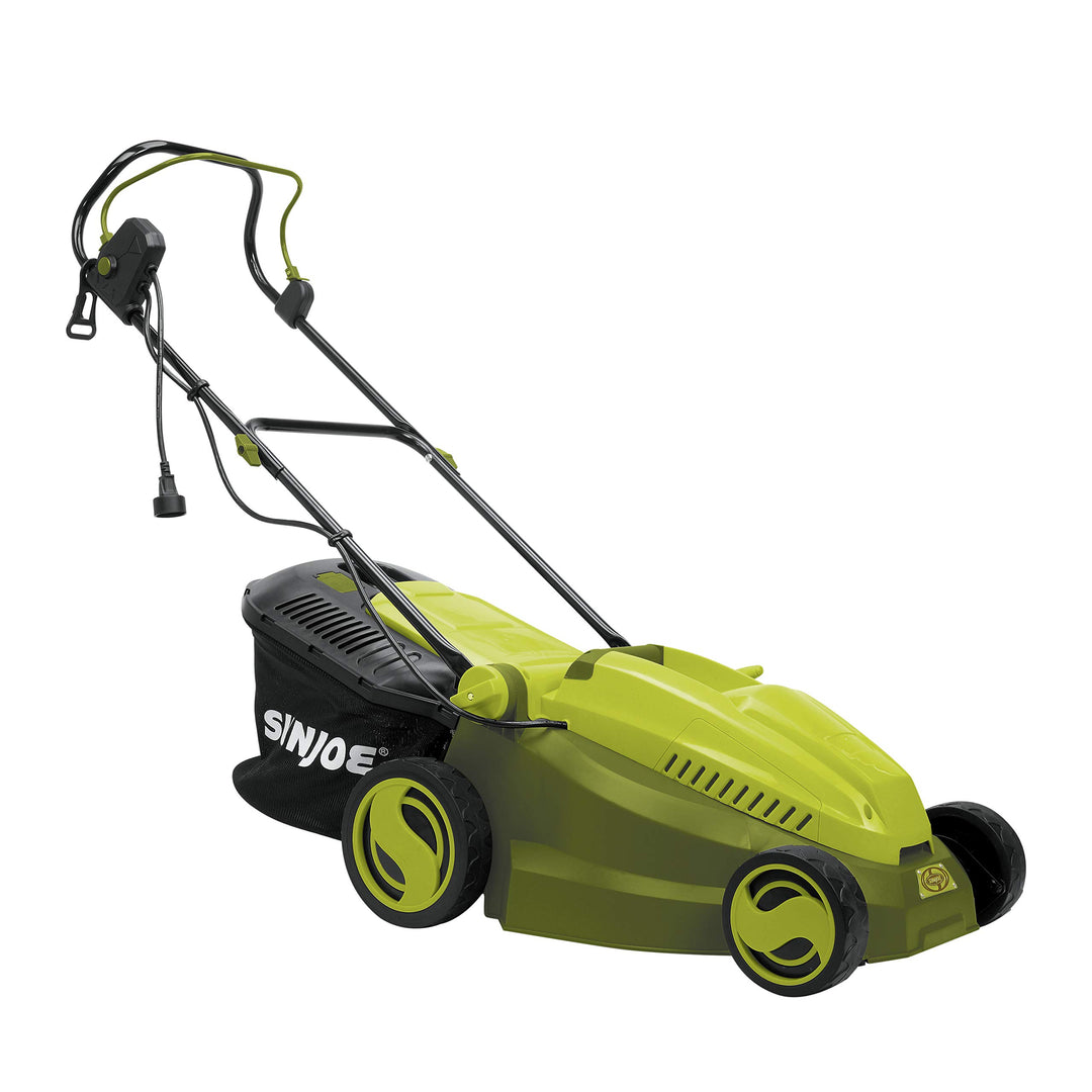 Restored Scratch and Dent Sun Joe MJ402E 16-Inch 12-Amp Electric Lawn Mower + Mulcher, 6-Position Height Adjustment, 9.3-Gallon Detachable Grass Collection Bag (Refurbished)