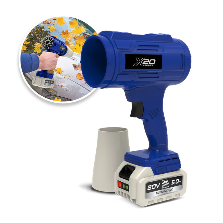 Restored Sun Joe GO-SRMJET-5A-BLU | 20V Cordless X20 StormJet Handheld Turbo Blower | 40 CFM | 5.0-Ah Battery + Charger (Blue) (Refurbished)