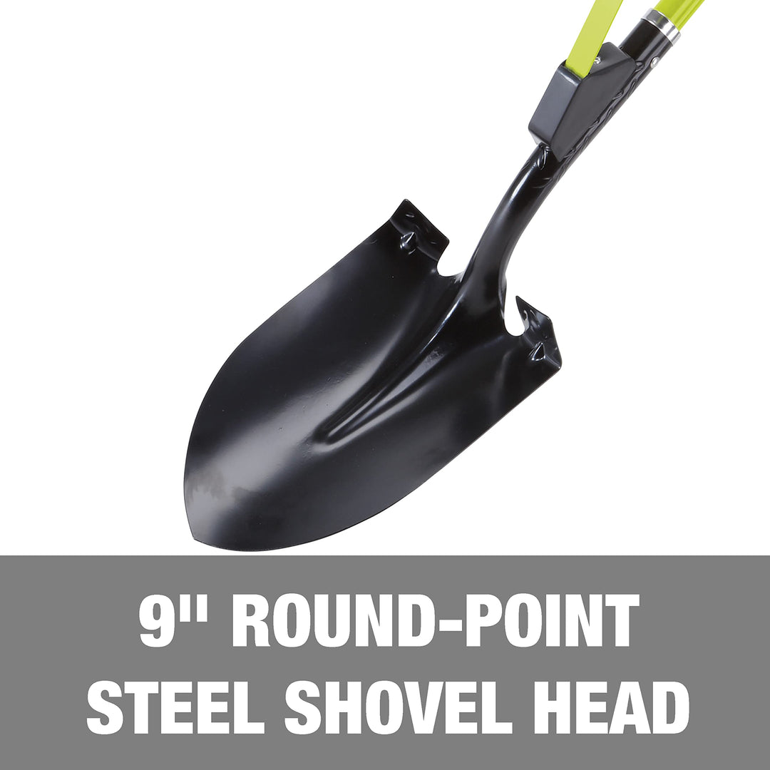 Restored Snow Joe SJ-SHLV06 Strain-Reducing Utility Round-Point Digging Garden Shovel, 9-Inch Steel Head, Patented Shovelution Auxiliary Handle (Refurbished)